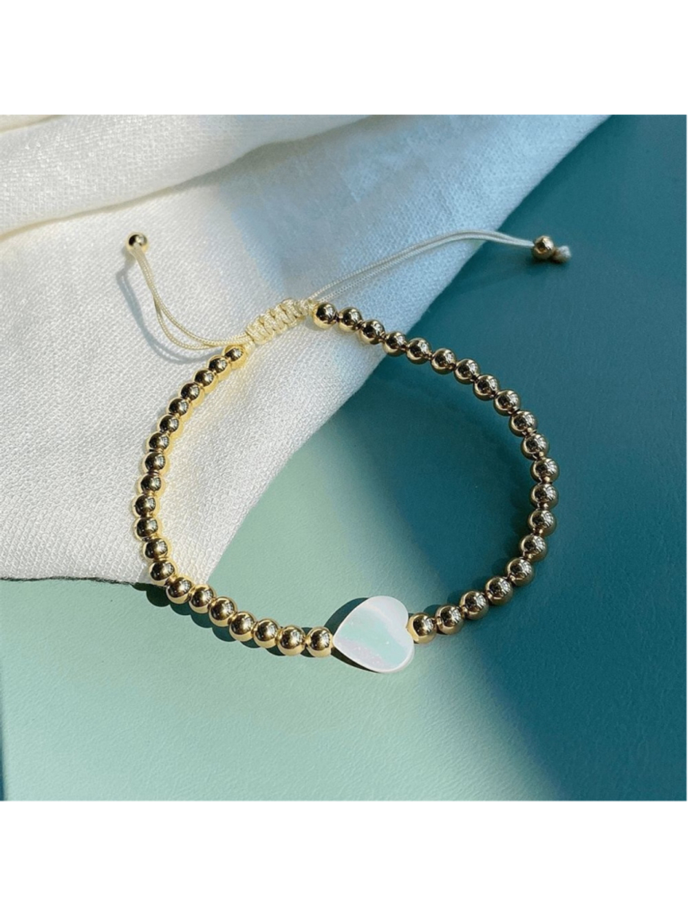 Fresh Water Pearl Heart Gold plated beaded adjustable bracelet